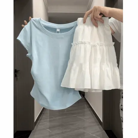 小个子短款褶皱收腰短袖T恤女夏天洋气韩版修身显瘦半袖上衣体恤图片
