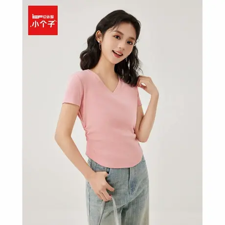 IEF/爱依服2025春季新款简约纯色短袖上衣女通勤百搭V领设计T恤图片