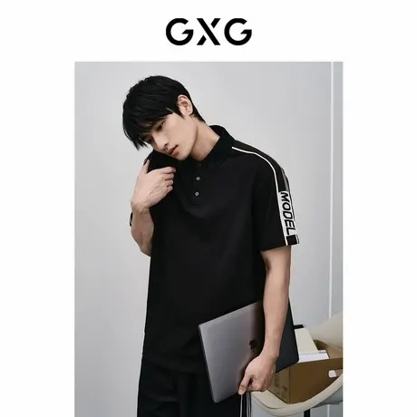 GXG男装 商场同款黑色通勤短袖POLO衫 2024年春季新品GFX12400301商品大图
