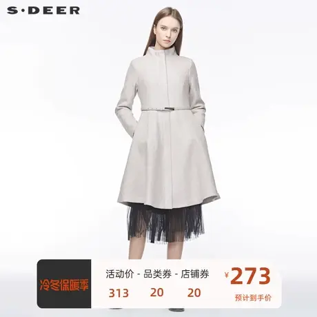 sdeer圣迪奥女装时尚立领图腾绣花收腰不规则毛呢大衣S19481807🙌商品大图