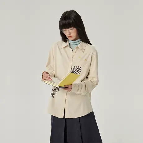 omont蛋挞家 腊肠狗印花长袖衬衫女2025春季小众叠穿宽松通勤衬衣商品大图