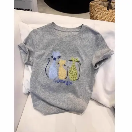 今年流行卡通独特漂亮灰色t恤女夏季2025新款韩系穿搭洋气上衣ins商品大图