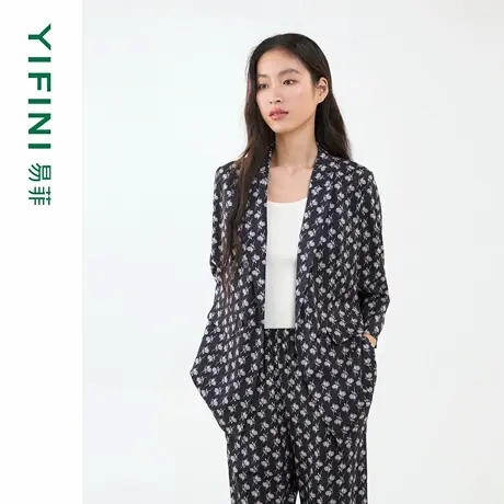 [专柜同款]Yifini/易菲真丝印花时尚七分袖宽松西装外套D06T1605商品大图