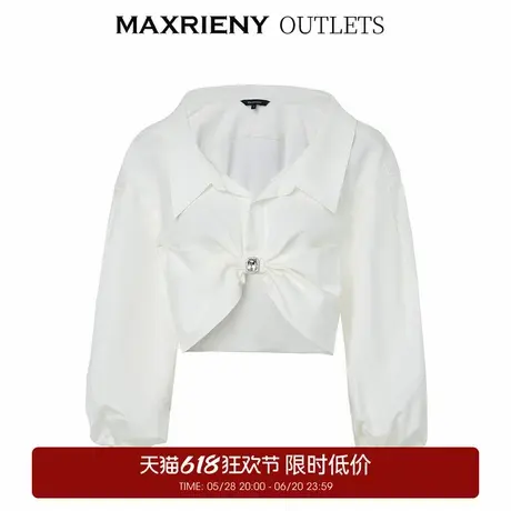 【奥莱】MAXRIENY复古大廓形蝴蝶扭结截短衬衫早上衣商品大图
