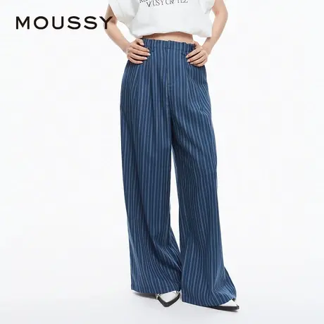 【明星同款】MOUSSY 夏季舒适通勤风条纹阔腿裤028HSZ30-1741商品大图