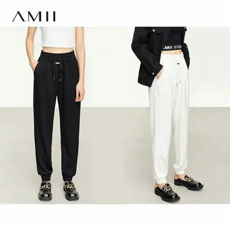 Amii运动休闲裤女2025夏新款宽松显瘦简约通勤裤子橡筋抽绳束脚裤图片