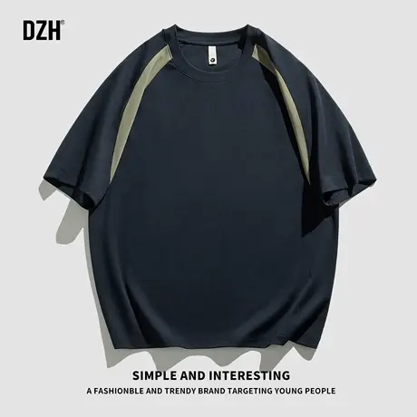 男士拼接短袖t恤男圆领潮牌2025新款休闲夏季体恤百搭半袖上衣潮图片
