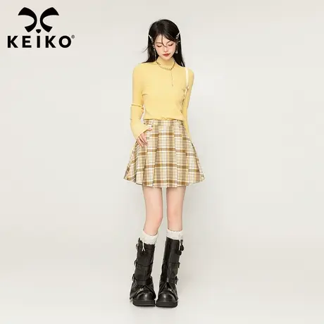 KEIKO 格子百褶裙半身裙女2023秋冬学院风防走光高腰辣妹a字短裙商品大图