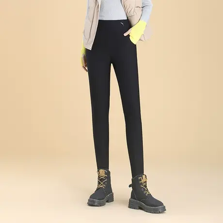 2023冬季新款羊羔毛铅笔裤黑色长裤加绒加厚棉裤休闲裤高腰小脚裤商品大图