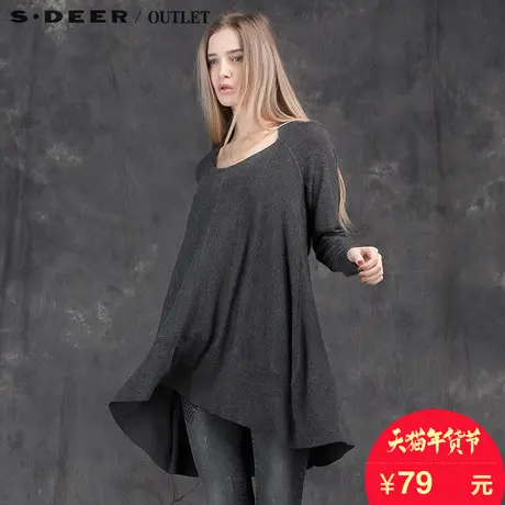 sdeer圣迪奥女装纯色宽松毛衣一字领针织衫毛衫打底衫S14483555图片