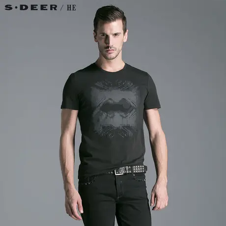S.Deer/He【惠】圣迪奥休闲纯棉男士短袖T恤H14270107图片