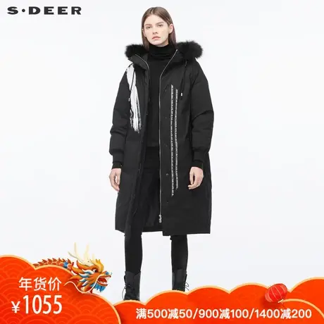 sdeer 圣迪奥撞色英文装饰罗纹袖口高领连帽羽绒服S18462412图片