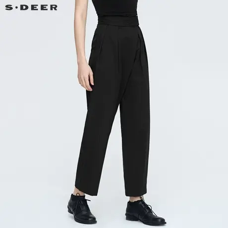 sdeer圣迪奥春秋装休闲高腰暗褶拼接阔腿直筒长裤女S21180819图片