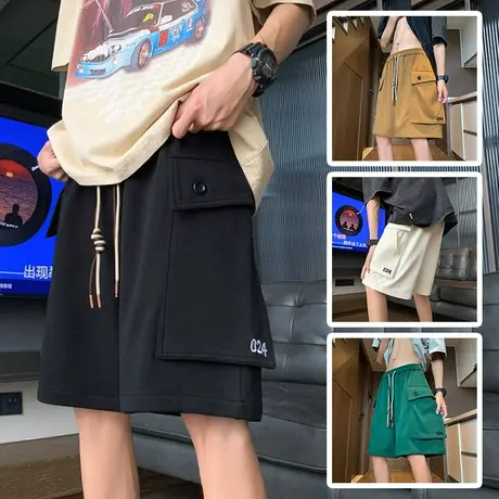 裤子男夏季潮流刺绣口袋工装短裤oversize大码运动五分裤休闲中裤商品大图