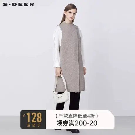 sdeer圣迪奥冬装半高领拼接长款无袖针织连衣裙S21463556图片