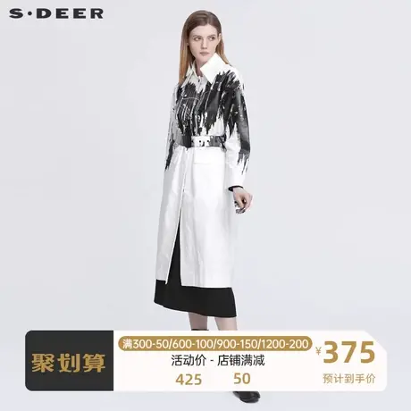 sdeer圣迪奥女装时尚翻领撞色水墨收腰长款风衣S22181804图片