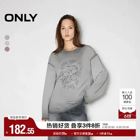 ONLY奥莱夏季潮流复古印花宽松落肩圆领纯棉T恤女图片