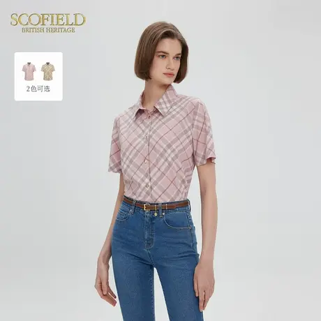 Scofield女装夏日休闲格纹短袖衬衫轻薄衬衣金属扣2025夏季新品商品大图