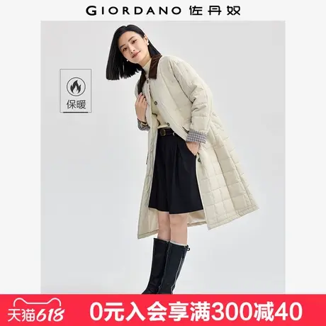 佐丹奴棉衣外套女新款复古拼接灯芯绒翻领长款棉服夹克女05374707图片