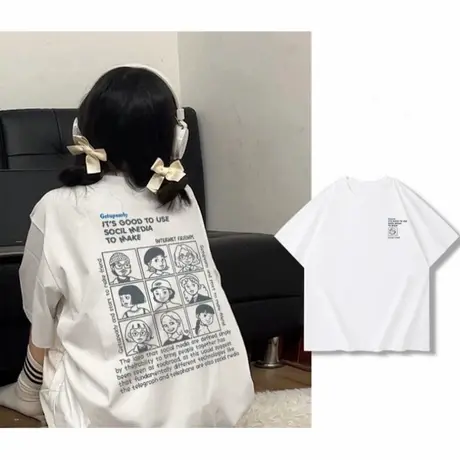 盐系纯棉白色短袖t恤女2025年新款夏季韩版宽松半袖趣味大版上衣商品大图