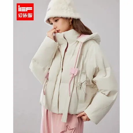 IEF/爱依服2024冬季新款法式甜美气质拼色设计白鸭绒短款羽绒外套商品大图
