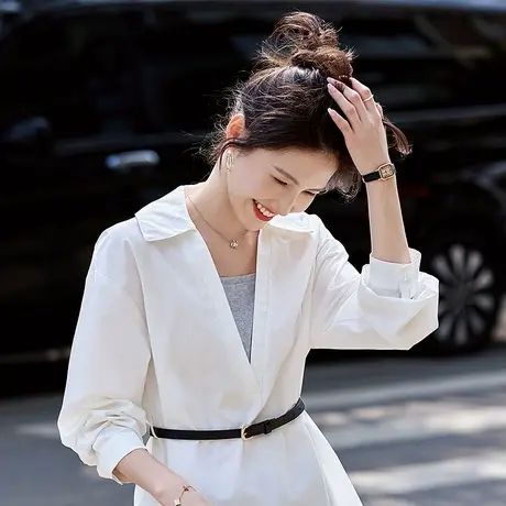 时尚气质长袖衬衫2025年春季新款假两件知性高级显瘦大方V领长袖商品大图