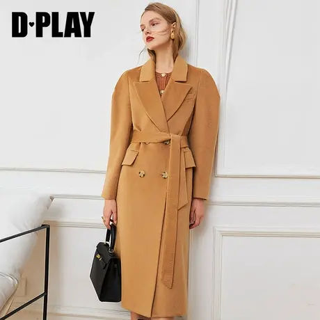 DPLAY德帕拉秋冬款卡其色水波纹中长款100羊毛大衣外套商品大图