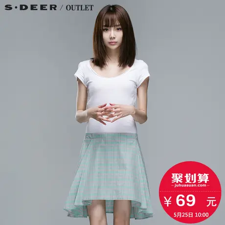 s.deer【聚】圣迪奥专柜正品女装夏格纹拼接连衣裙S13281216图片