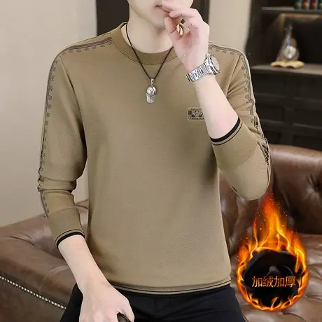 2025秋冬新款男士加绒加厚长袖T恤衫韩版潮流休闲男装卫衣上衣服图片
