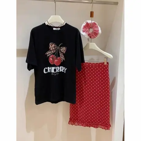 圆领黑色时髦印花短袖t恤女2025年夏季欧货新款独特别致宽松上衣商品大图