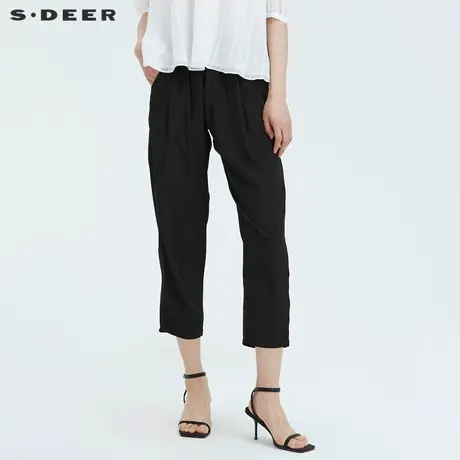 sdeer圣迪奥女装夏装松紧插袋休闲黑色基础款长裤S20280807商品大图