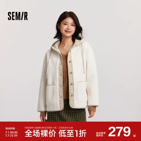 [商场同款]森马外套女仿麂皮仿羊羔毛冬2024新款拼接宽松夹棉夹克图片