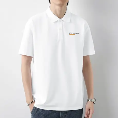 翻领白色polo衫短袖t恤男2025新款冰丝凉感字母印花保罗有领半袖图片