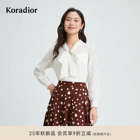 koradior珂莱蒂尔秋季气质千金风法式系带领羊毛针织衫长袖女上衣图片