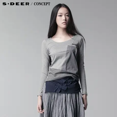 sdeer圣迪奥2014春装新款女装拼接圆领T恤衫3380292图片