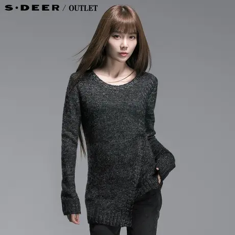 【商场同款】sdeer圣迪奥女装冬装欧美风黑花针织羊毛毛衣3483537图片
