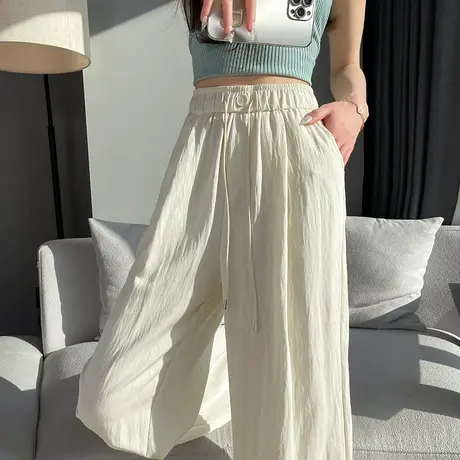 冰丝棉麻阔腿裤女夏季薄款高腰垂感直筒宽松休闲亚麻直筒裤山本裤商品大图