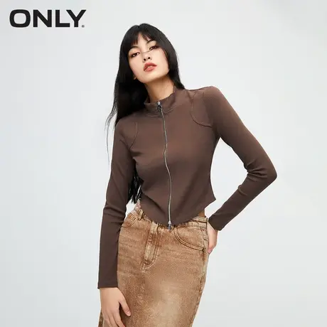 ONLY奥莱简约休闲设计感修身立领长袖T恤女图片