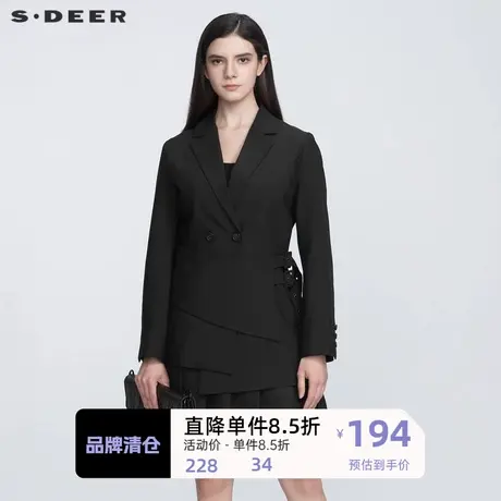 sdeer圣迪奥休闲平驳领收腰不规则西装外套女冬季S21182228图片