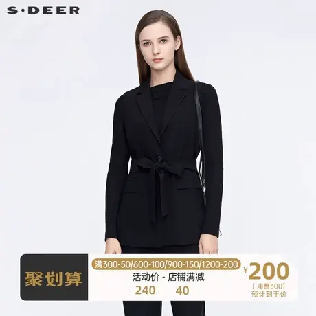 sdeer圣迪奥女装OL风平驳领收腰黑色西装马甲S21181603图片