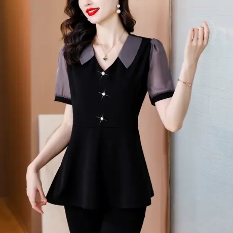 中长款收腰雪纺衬衫女2025夏季新款胖MM修身显瘦高级感小众衬衣女商品大图