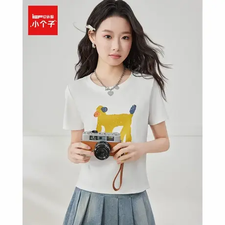 IEF/爱依服2025夏季新款通勤正肩可爱字母短款基础显瘦女百搭T恤图片