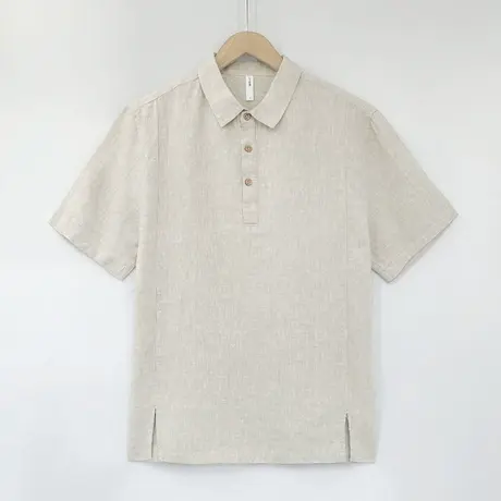 纯亚麻polo衫休闲男士衬衫简约透气宽松百搭夏季纯色薄款新款上衣图片