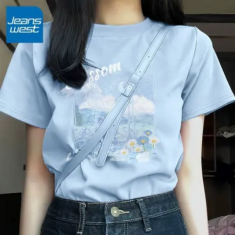 KV真维斯纯棉短袖t恤女2025新款 薄款宽松圆领百搭休闲小个子上衣商品大图