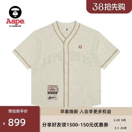 Aape春夏篮球猿人徽章字母印花V领纽扣宽松潮流短袖T恤1473XAM商品大图