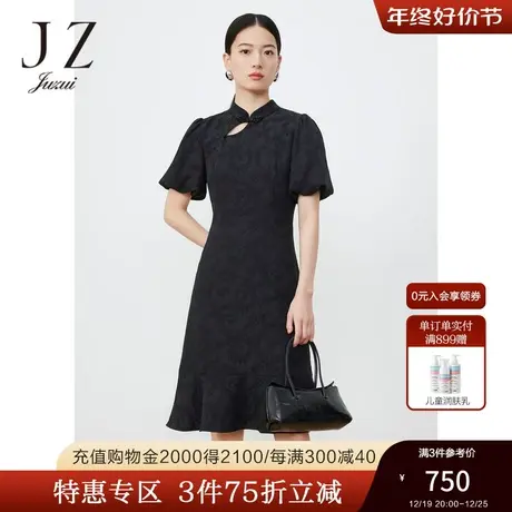 JZ玖姿国风旗袍连衣裙女装2023春季新款显瘦新中式小黑裙商品大图