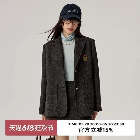 omont蛋挞家 复古休闲羊毛呢子西装外套女冬季学院风西服上衣商品大图