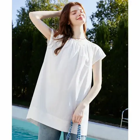 a02【100%棉】法式气质设计小衫夏季纯色女式衬衫图片