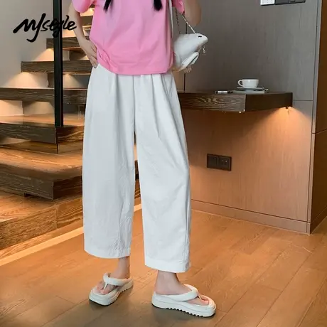 MJ STYLE弯刀裤阔腿裤女2025爆款显瘦九分裤遮肉萝卜裤肌理奶芙裤商品大图