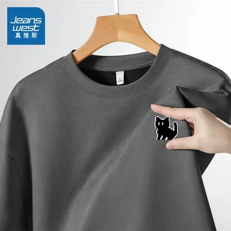 JR真维斯男装麂皮绒短袖T恤 2025秋季新品 男士休闲印花男款上衣图片